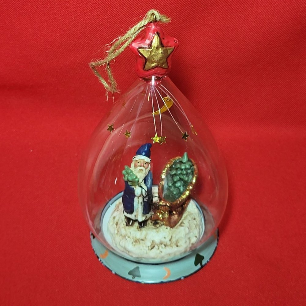 Santa Christmas Ornament Decor Glass Teardrop Globe 6"